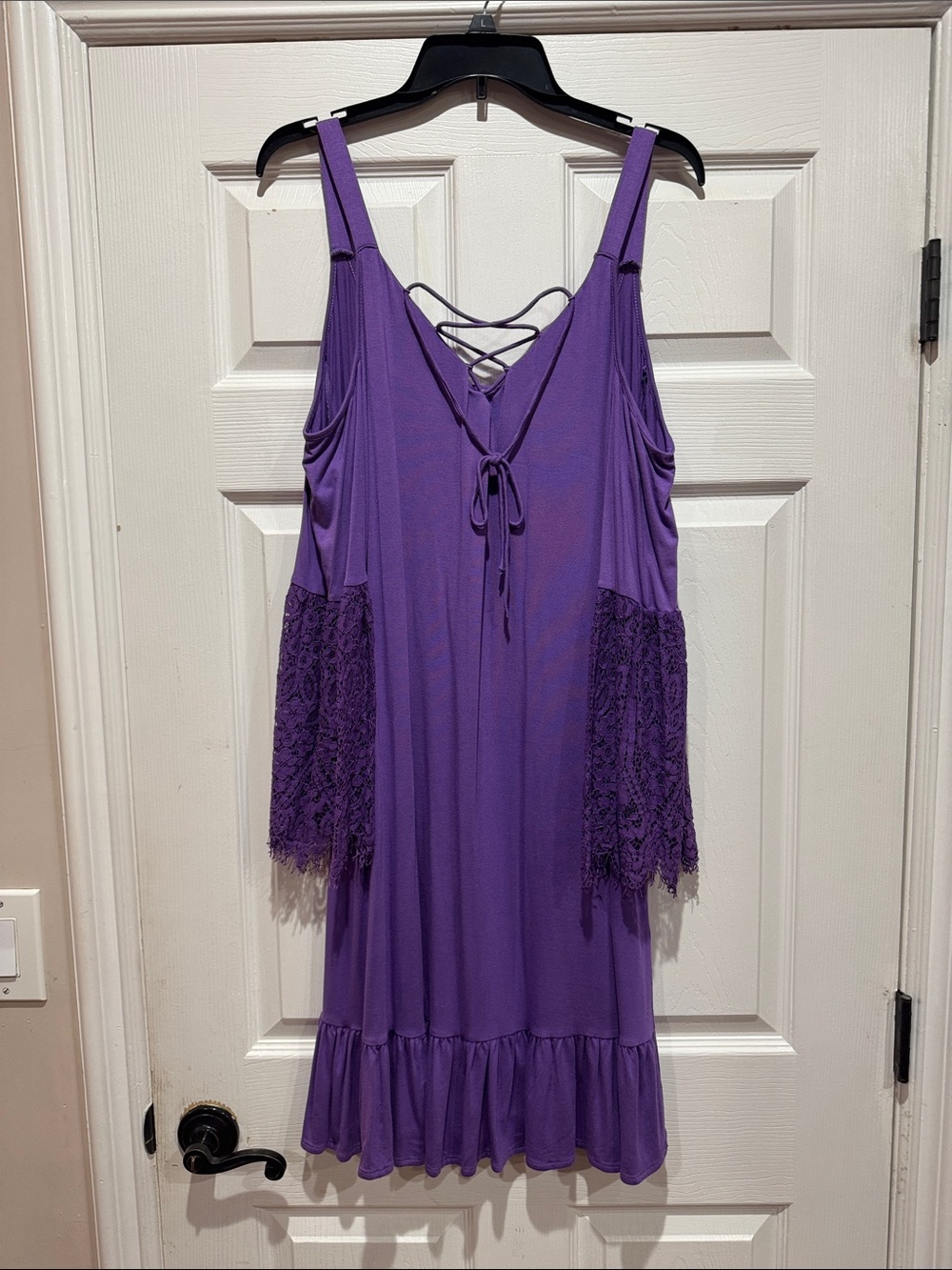 Colleen Lopez Purple Lace-Sleeve Midi Dress